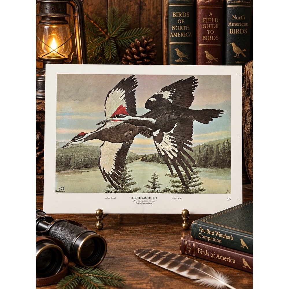 1968 Rex Brasher Pileated Woodpecker Bird Vtg Original Book Plate Wall Art Decor